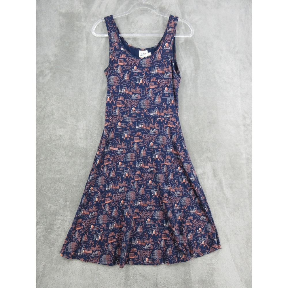 Mata Traders Dress Womens‎ Small Navy India Cityscape Organic Cotton Soft Knit